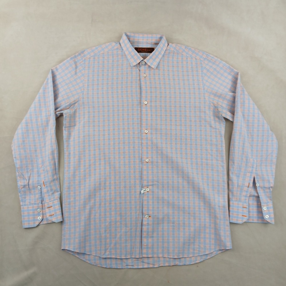 Gemelli 16‎ Medium Mens Shirt Office Casual Italy 22x29 Long Sleeve Button Up
